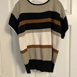 Liz Claiborne Striped Knit Top in Black, Cream & Taupe